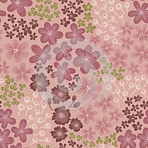 Seamless vector floral pattern in brown and pink