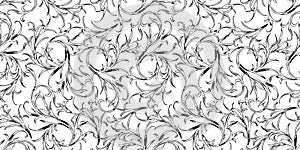 Seamless vector floral pattern of decorative flexible plants, black and white background for textile,paper,wallpaper