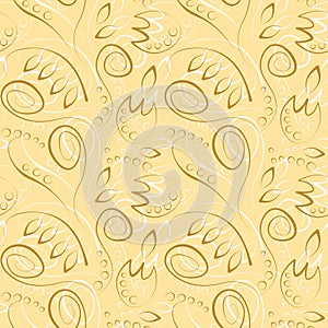 Seamless vector floral pattern. Decorative ornamental gold background with flowers, leaves and decorative elements.