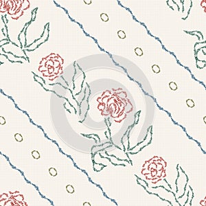 Seamless vector floral pattern. Embroidered tulips
