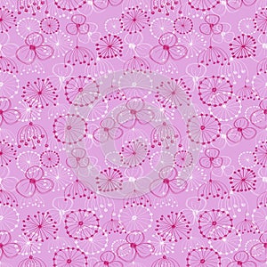 Seamless vector floral pattern. Pink hand drawn background with different flowers.