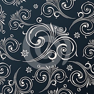 Seamless vector flowers wallpaper. Vintage black background