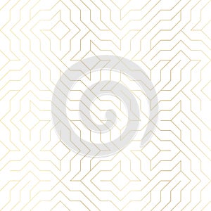 Seamless vector geometric golden line pattern. Abstract background with gold texture on white. Simple minimalistic graphic print.