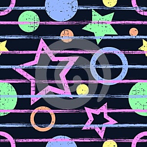 Seamless vector geometrical pattern. Blue Endless background with geometric colorful figures, stars and circles,