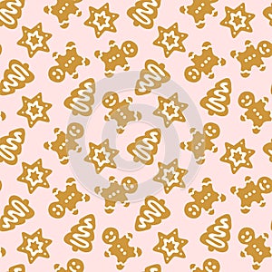 Seamless vector ginger cookies pattern on pink background.