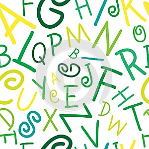 Seamless vector green on white alphabet letters pa