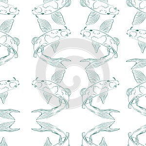 Seamless vector hand drawn fish pattern background. photo