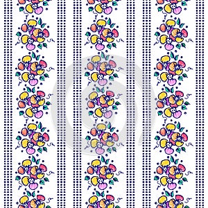 Seamless vector hand drawn floral pattern. Colorful Background with flowers, leaves. Decorative cute graphic line drawing illustra