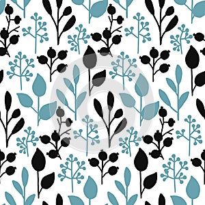 Seamless vector hand drawn leaf and berry pattern design