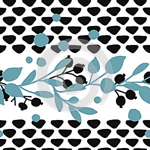 Seamless vector hand drawn leaf and berry pattern design