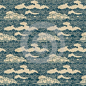 Seamless vector hand drawn traditional japanese cloud pattern