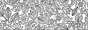 Seamless vector horizontal borders made of flowers, leaves and decorative elements . Coloring book for adults