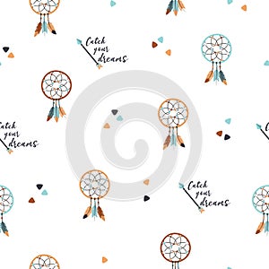 Seamless Vector illustration with Dream Catchers Pattern