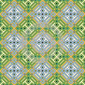 Seamless, Vector Image of Intertwining Ribbon Shapes Forming an Alternating Pattern in Pale Green and Blue Tones. Possible