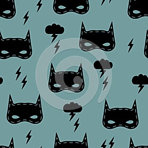 Seamless vector kids pattern with super hero mask