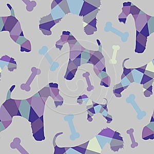 Seamless vector lilac blue geometric silhouettes of dogs