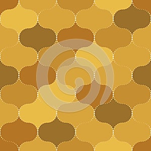 Seamless vector mosaic pattern based on Islamic geometric ornaments in monochrome yellow-brown colors. Abstract background