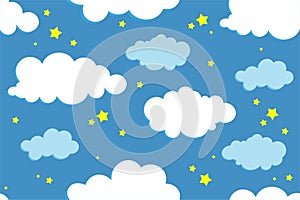 Seamless vector night sky background with clouds and stars