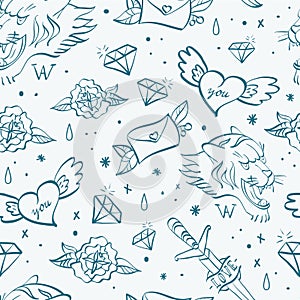 Seamless Vector Old-school Tattoo Pattern