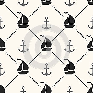 Seamless vector pattern of anchor, sailboat shape