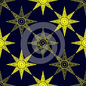 Seamless vector pattern with ancient Sumerian symbol Star of Ishtar