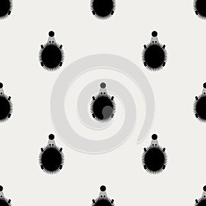 Seamless vector pattern with animals, black and white background with hedgehogs, over white backdrop