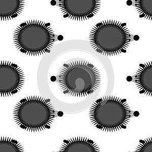 Seamless vector pattern with animals, black and white background with hedgehogs, over white backdrop