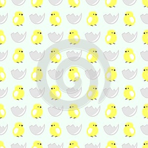 Seamless vector pattern with animals, cute background with little chiÑkens in the shell, over light backdrop