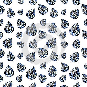 Seamless vector pattern, background with bright gemstones in the shape of drops