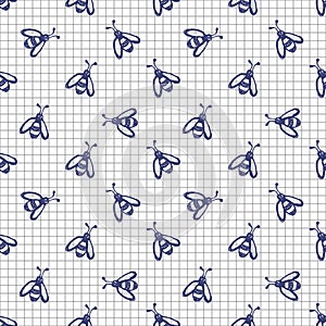 Seamless vector pattern, background with cute wasps on the chekered paper