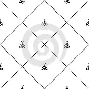Seamless vector pattern, background with cute wasps on the white backdrop. Hand sketch drawing.