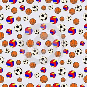 Seamless vector pattern, background with elements of colorful balls for football, volleyball and soccer