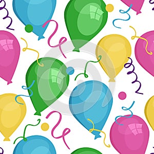 Seamless vector pattern. Balloons of different colors and sizes, and confetti.