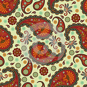 Seamless vector pattern based on traditional oriental elements paisley, Indian cucumber, buta.