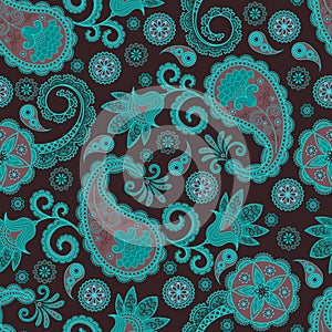 Seamless vector pattern based on traditional oriental elements paisley, Indian cucumber, buta.