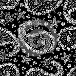 Seamless vector pattern based on traditional oriental paisley elements, Indian cucumber, buta.