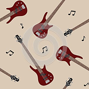 Seamless vector pattern with bass guitars and notes