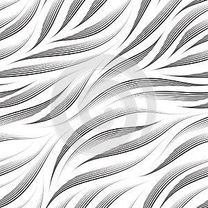 Seamless vector pattern of black graceful lines drawn with a pen. Flowing texture from smooth lines.