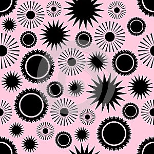 Seamless vector pattern, the black sun on a pink