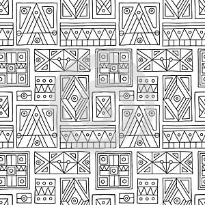 Seamless vector pattern. Black and white geometrical hand drawn background with etnic elements. Print for background, wallpaper,