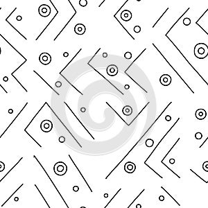 Seamless vector pattern. Black and white geometrical hand drawn background with lines, dots. Print for decorative wallpaper, packa