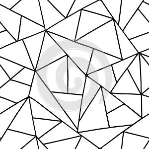 Seamless vector pattern, black and white lined asymmetric geometric background with rhombus, triangles. Print for decor, wallpaper