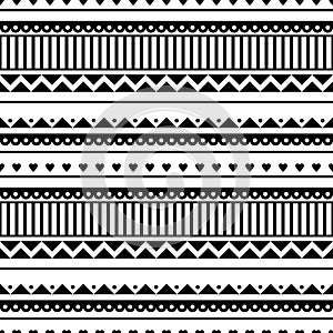 Seamless vector pattern. Black and white traditional etno background