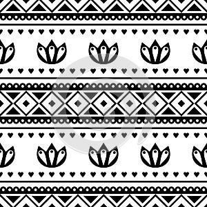 Seamless vector pattern. Black and white traditional etno background.