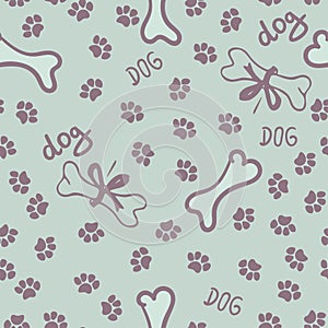 Seamless vector pattern - bones and traces of paws