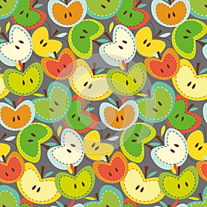 Seamless vector pattern with bright apples