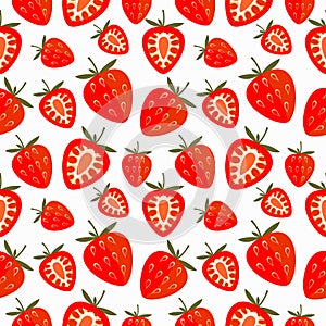 Seamless vector pattern, bright chaotic background with strawberry