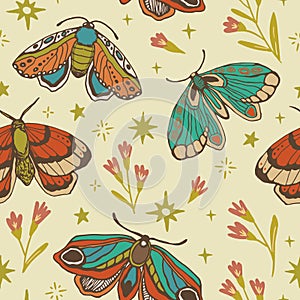 Seamless vector pattern. butterfly, flower, star. magic vintage illustration