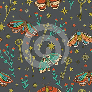 Seamless vector pattern. butterfly, flower, star. magic vintage illustration