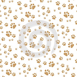 Seamless vector pattern with cartoon bones and paws on brown background. photo